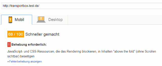 Pagespeed transportboxtest