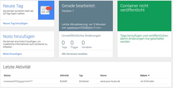 Tag Manager Übersicht