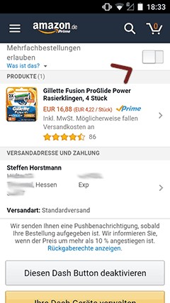 Amazon Dash Button Bestätigung