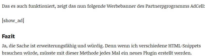 WordPress Shortcode-Ausgabe