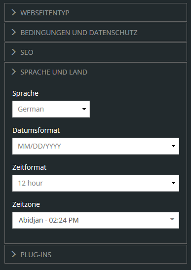 Sprache und Land einstellen