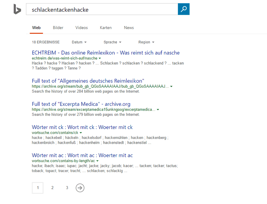 Bing Serps Schlackentackenhacke