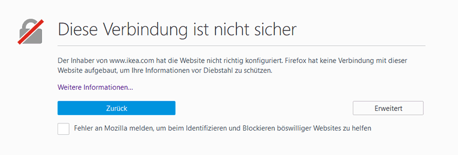 Firefox SSL-Fehlermeldung