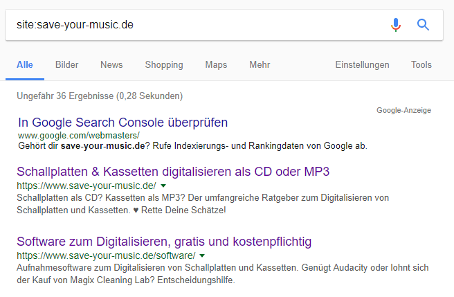 Google Suchergebnisse