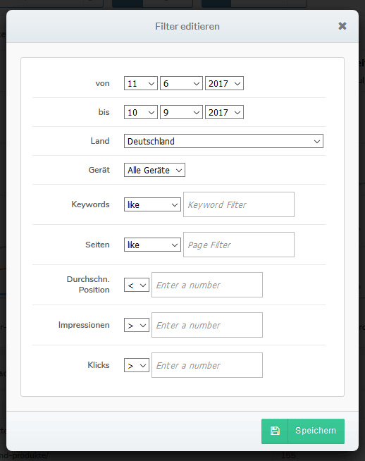 Ryte Search Console Filter