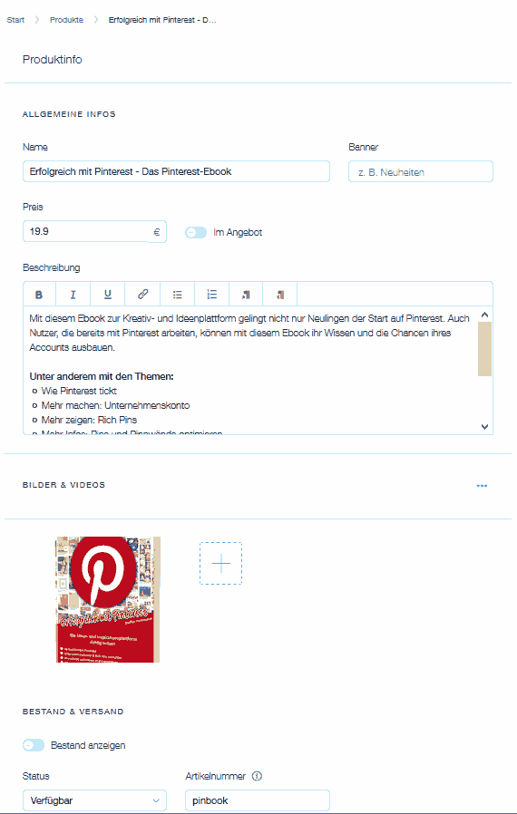 Wix Produkt-Details