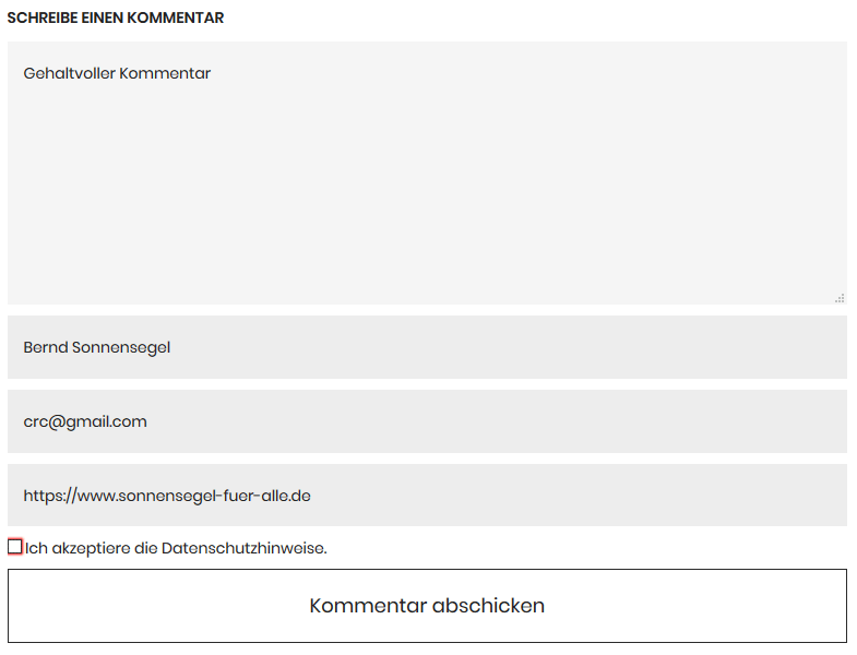 Kommentare mit Checkbox