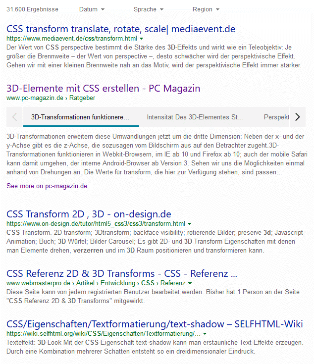 Serps für CSS Verzerren